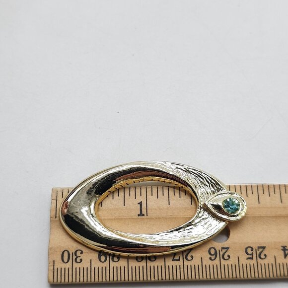 Gerrys Gold Tone Geometric Oval Brooch With Blue Rhinestone Accent - Picture 5 of 5